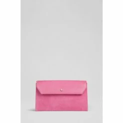 LK Bennett Dora Pink Suede Envelope Clutch