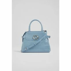 LK Bennett Alana Blue Croc-Effect Leather Tote Bag