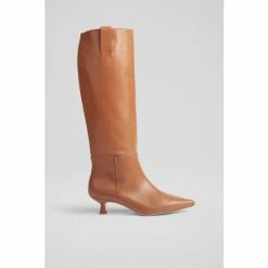 LK Bennett Eden Tan Brown Leather Western Style Knee High Boots