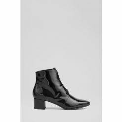 LK Bennett Lola Patent Leather Lace-Up Ankle Black Boots