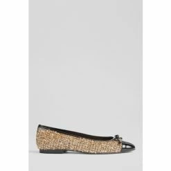 LK Bennett Kara Tweed Toe Black Cap Ballerina Flat Shoes