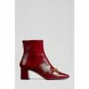 LK Bennett Red Nadina Crinkle Patent Leather Snaffle Detail Ankle Boots