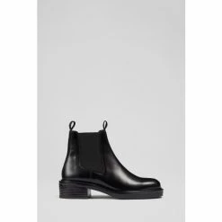 LK Bennett Gloria Black Polished Leather Flat Chelsea Boots