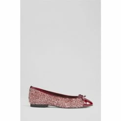 LK Bennett Red Kara Wine Tweed And Toe Cap Ballerina Flats