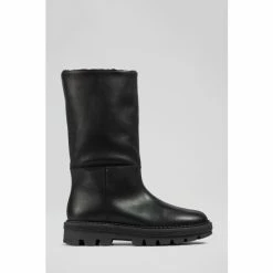 LK Bennett Roby Black Leather Faux Fur Lined Boots