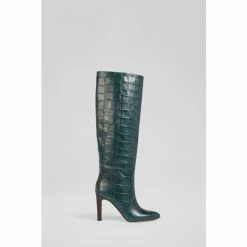 LK Bennett Margret Sea Green Croc-Effect Leather Knee High Boots