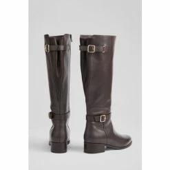 LK Bennett Rea Dark Brown Leather Adjustable Buckle Flat Knee High Boots -LK Bennett Shop unnamed file 1959