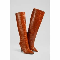 LK Bennett Allegra Ginger Croc-Effect Leather Cone Heel Knee High Brown Boots -LK Bennett Shop unnamed file 1974