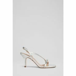 LK Bennett Serene Silver Mirror Metallic Strappy Bow Sandals