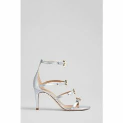 LK Bennett Ice Blue Harper Metallic Leather Pearl Buckle Sandals