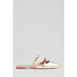 LK Bennett Pink Ariella Metallic Leather Bow Detail Flat Mules