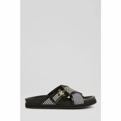 LK Bennett Rory Black Gingham Buckle Footbed Mule Shoes