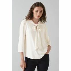 LK Bennett Camilla Cream Ecovero™ Pussy Bow Top