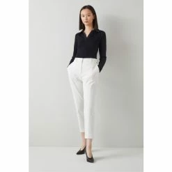 LK Bennett Diana Black Ribbed Jersey Open Collar Top