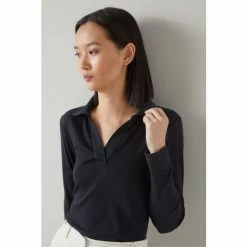 LK Bennett Diana Black Ribbed Jersey Open Collar Top -LK Bennett Shop unnamed file 2266