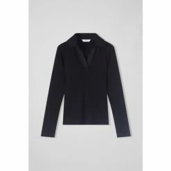 LK Bennett Diana Black Ribbed Jersey Open Collar Top -LK Bennett Shop unnamed file 2267