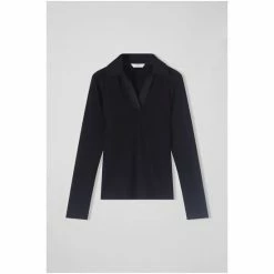 LK Bennett Diana Black Ribbed Jersey Open Collar Top -LK Bennett Shop unnamed file 2268