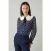 LK Bennett Blue Sophia Spot Print Frill Collar Blouse