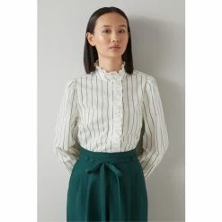 LK Bennett Jackson White Stripe Cotton Broderie Trim Blouse