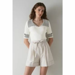 LK Bennett Cream Bay Stripe Cotton Knitted Top