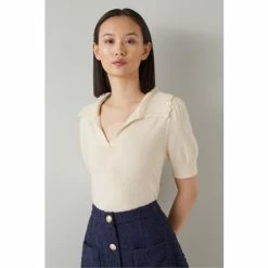 LK Bennett Julie Cream Wool Organic Cotton Knitted Top