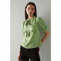 LK Bennett Marceau Green Heart Jacquard Silk Top