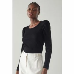 LK Bennett Eleanor Black Jersey Ribbed Top