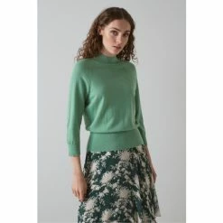 LK Bennett Green Betty Merino Wool Scallop Edge Jumper