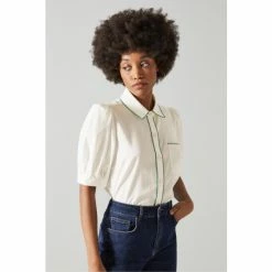 LK Bennett Simmons Cream Cotton Scallop Trim Blouse