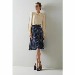 LK Bennett Mathilde Blue Cream Polka Dot Skirt