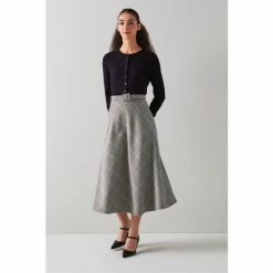 LK Bennett Pink Mya Prince Of Wales Check Bias Cut Midi Skirt