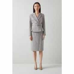 LK Bennett Maren Grey Houndstooth Check EcoVero Blend Pencil Skirt