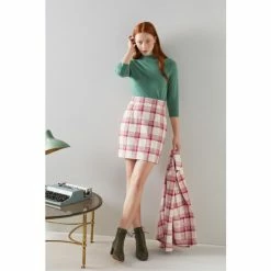 LK Bennett Red Lotta Check Cotton Mini Skirt