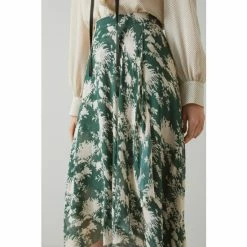 LK Bennett Green Krasner Chrysanthemum Print Georgette Skirt