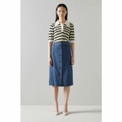 LK Bennett Oda Blue Denim Longline Skirt
