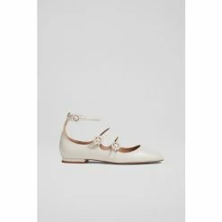 LK Bennett Cindy White Patent Leather Pearl Buckle Flats