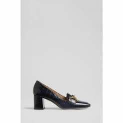 LK Bennett Samantha Blue Croc Effect Leather Snaffle Detail Courts