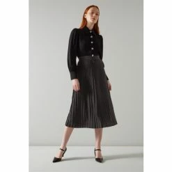 LK Bennett Andrea Black Metallic Yarn Scallop Pleated Midi Skirt -LK Bennett Shop unnamed file 2482