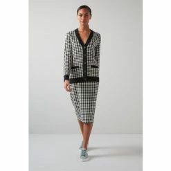 LK Bennett Lea Blue And Cream Gingham Check Knitted Skirt