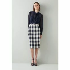 LK Bennett Blue Maren Large Check Pencil Skirt