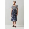 LK Bennett Blue Valerie Lock And Heart Print Midi Skirt