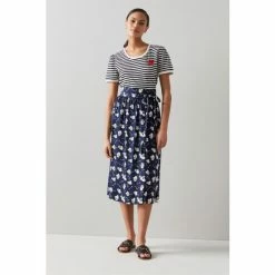 LK Bennett Blue Valerie Lock And Heart Print Midi Skirt