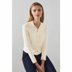 LK Bennett Rosamund Cream Scallop Edge Knitted Jacket
