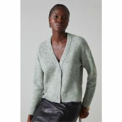 LK Bennett Grey Katharina Wool Blend Crystal Button Cardigan