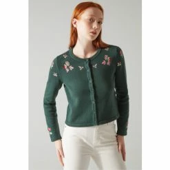 LK Bennett Green Monty Cotton-Wool Floral Embroidered Cardigan