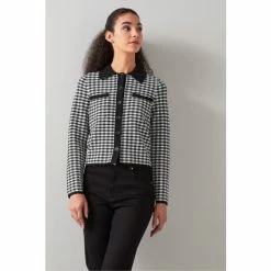 LK Bennett Jasmine Black Gingham Jacquard Knit Cardigan