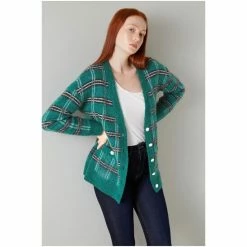 LK Bennett Green Maude Check Mohair-Blend Long Cardigan -LK Bennett Shop unnamed file 2569
