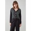 LK Bennett Maisie Black Merino Wool Spot Front Cardigan