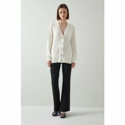 LK Bennett Cream Cher Merino Wool-Cotton Cardigan