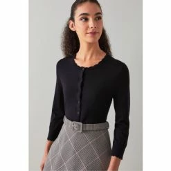 LK Bennett Betty Merino Wool Scallop Edge Black Jumper